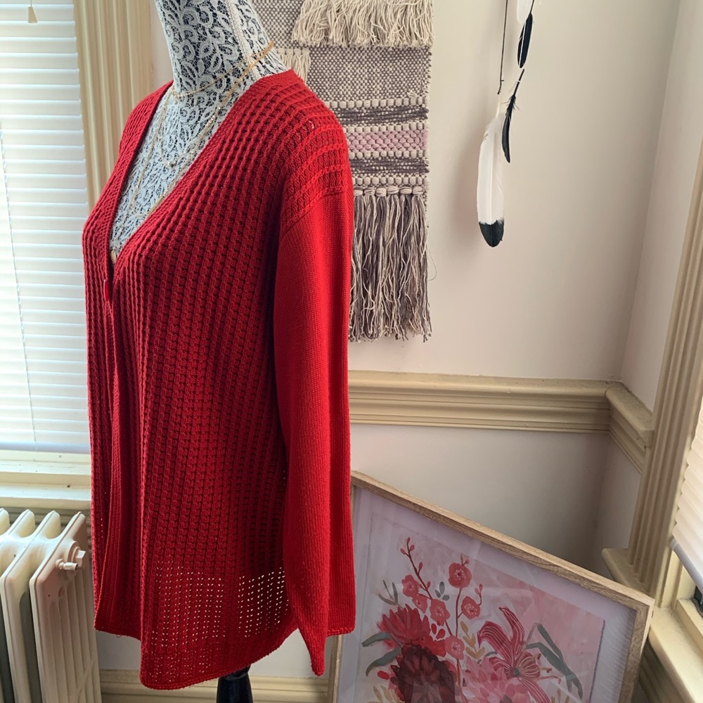 Vintage Trendy One Button Solid Red Cardigan Sz 1x - image 4